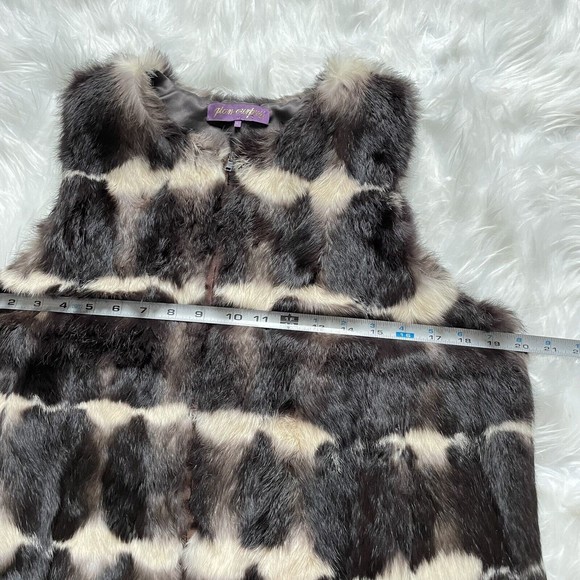 GLAMOURPUSS NYC Rabbit Fur Vest LARGE Brown Beige Full Zip with Pockets Lined - Picture 11 of 12